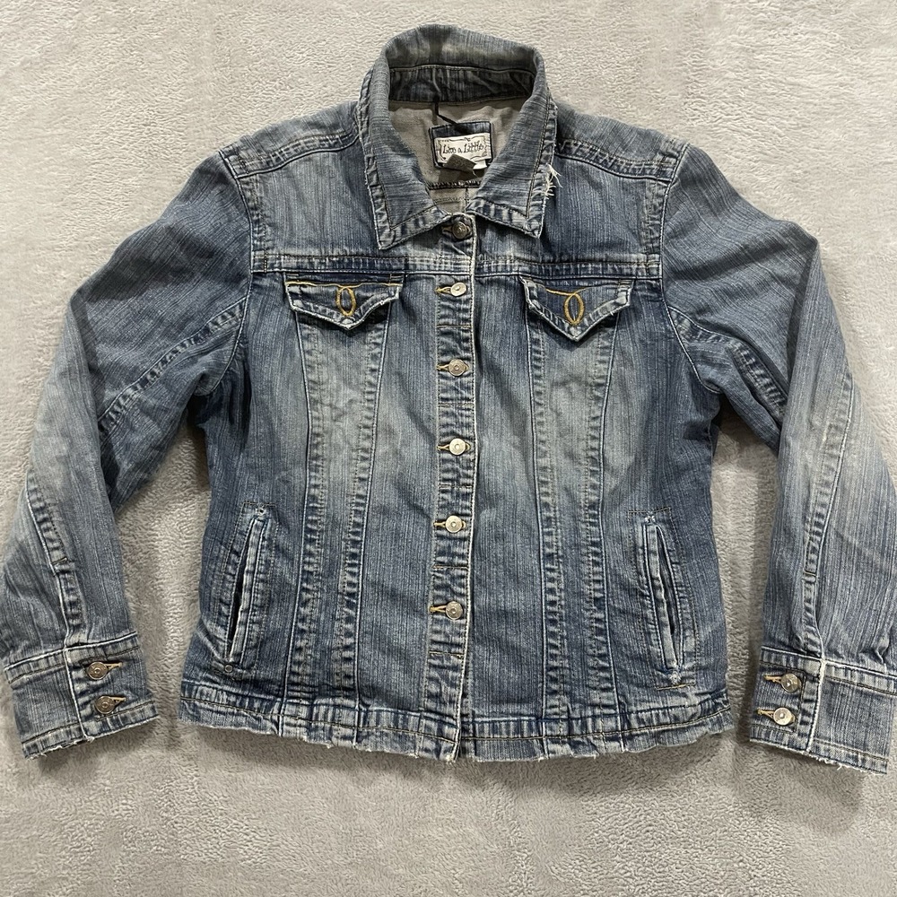Live A Little Denim Jean Button Jacket Women M Blue Y2K Retro Vintage
